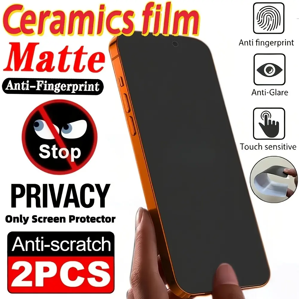 2-Pack Frosted Anti-Spy Ceramic Phone Film, Fingerprint Resistant, Anti-Glare, Flexible Privacy Screen Protector, High Sensitivity Touch, Scratch-Resistant