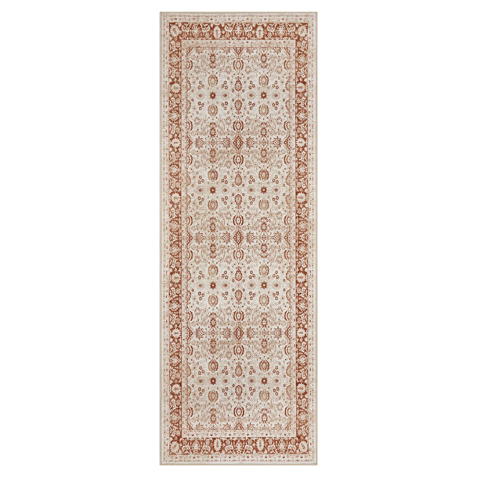 2x6 Non Slip Washable Runner Rug, Vintage Brown Floral Hallway Runner, Low Pile Stain Resistant Kitchen Rug for Entryway, Bathroom, Laundry