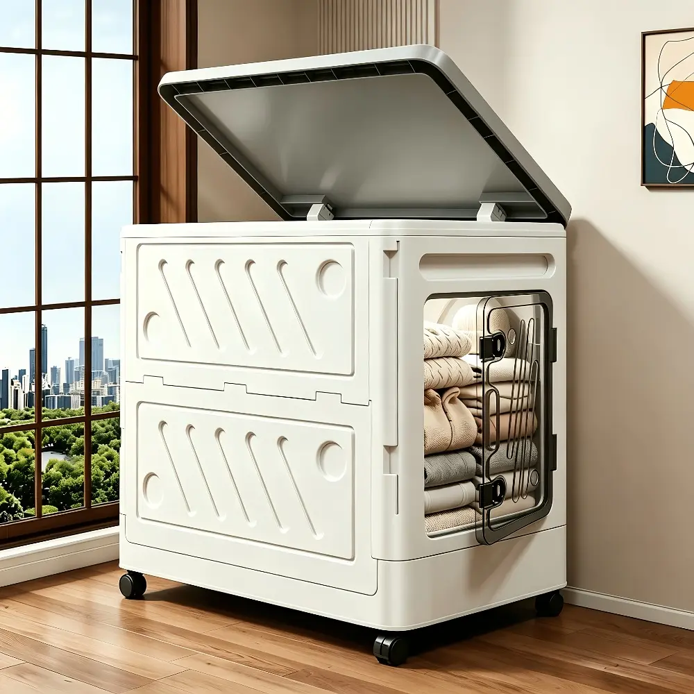 32/18-Gallon Oversized Clamshell Storage Box, Large-Capacity Storage Cabinet, Folding Storage Cabinet with Universal Wheels, Clothing And Bedding Organizer, Storage Box, Large-Capacity Wardrobe with Wheels, Storage Cabinet with Wheels