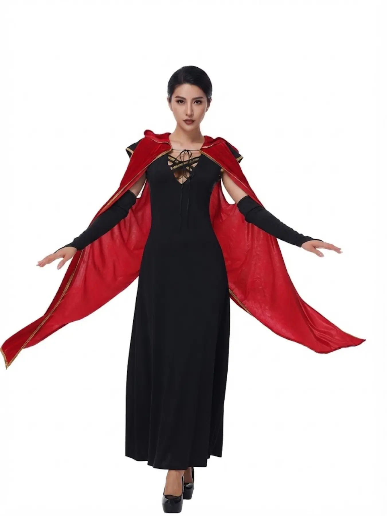 Halloween Vampire Witch Devil Costume for Adults and Kids, Little Riding Hood Cosplay Dress, Long Loose-Fit Print for All Seasons