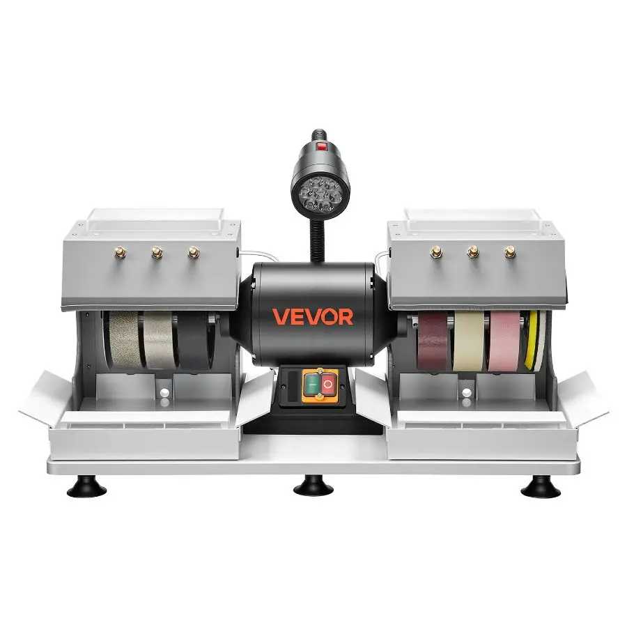 VEVOR Lapidary Cabbing Machine, 6.4 HP 1800 RPM Efficient Lapidary Equipment, with Diamond Wheels, Resin Wheels, LED Lamp, Water System for Gemstone Grinding, Stone Polishing