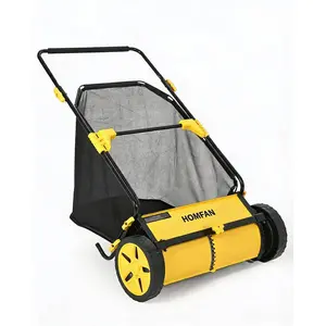 21" Manual Push Lawn Sweeper, Leaf & Grass Collector with 3.5 Cu. ft. Large Mesh Bag, Wheel-Driven Yard Sweeper with 10-Level Height Adjustment