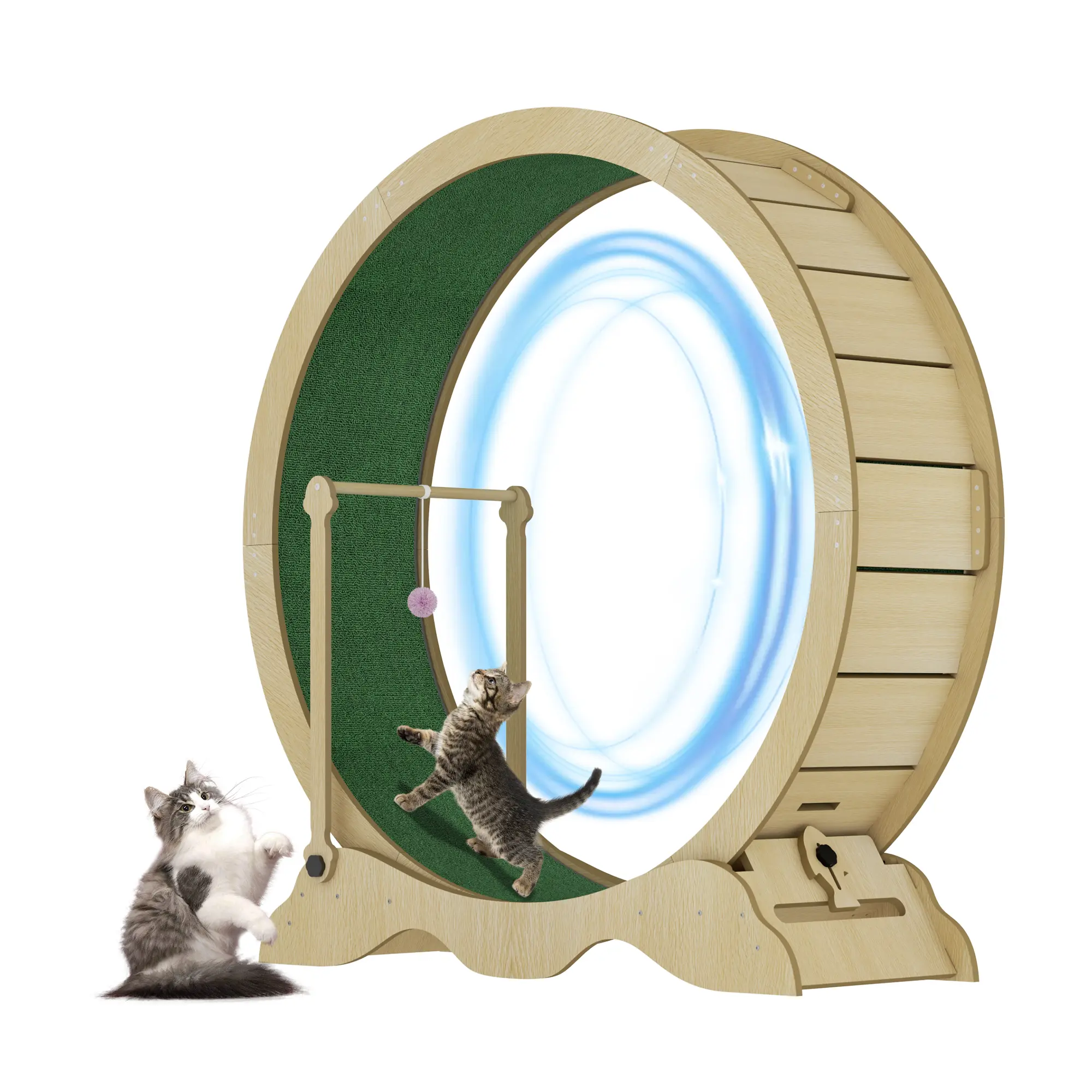 Cat Exercise Wheel 43.3" with Teaser Toy – Quiet Indoor Running Treadmill, Detachable Carpet & Sturdy Furniture for Active Cats – Walking, Play & Training
