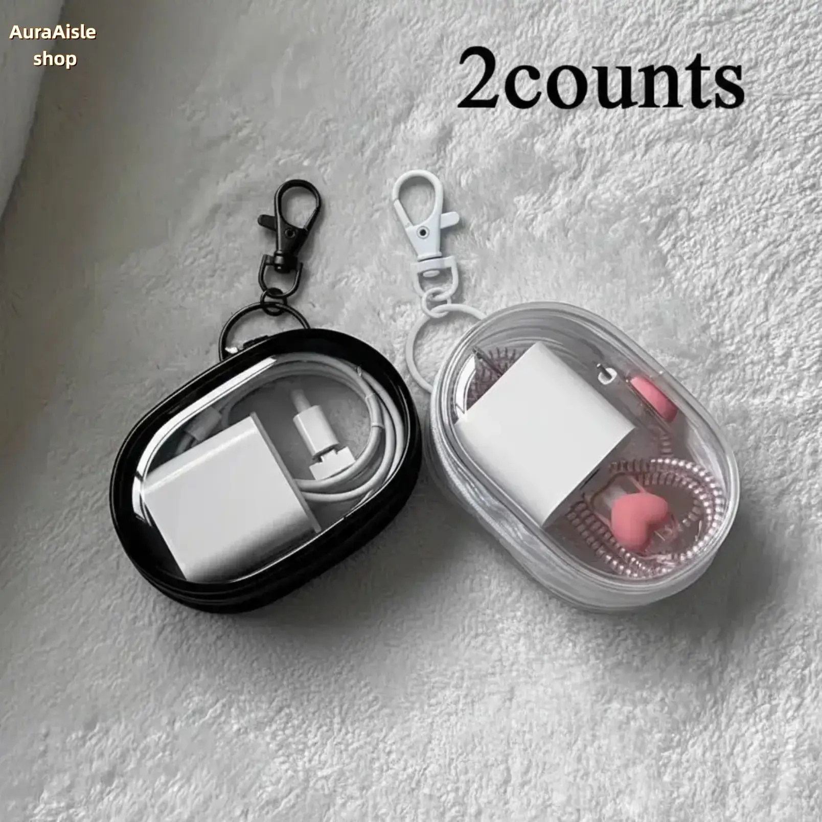 Clear Plastic Storage Pouch, Portable Mini Organizer For Earbuds, Cables & Small Electronics, Durable Transparent Protective Bag With Key Fob For Travel & Household Item Sorting