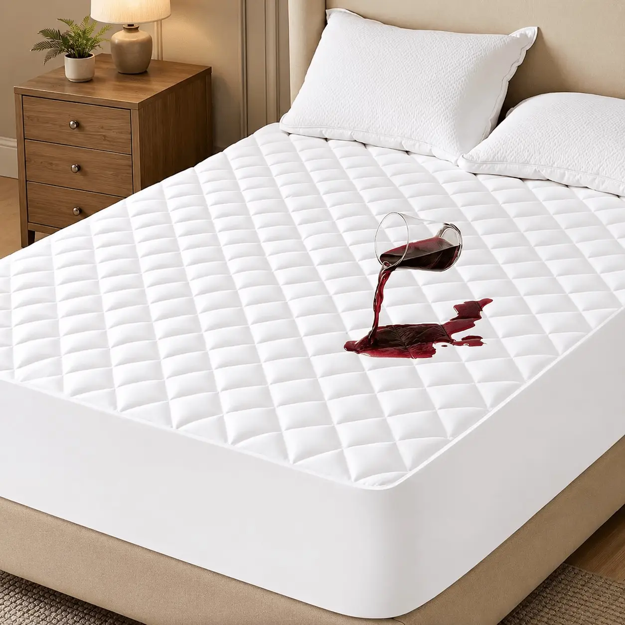 Waterproof Mattress Protector, Soft Breathable Mattress Pad, Quilted Deep Pocket Fitted Mattress Cover with Side Pocket, Solid Color Bed Protector for 10–18 Inch Mattresses, Comfortable Bedding for Twin, Full, Queen & King Beds, Ideal for Home, Gue