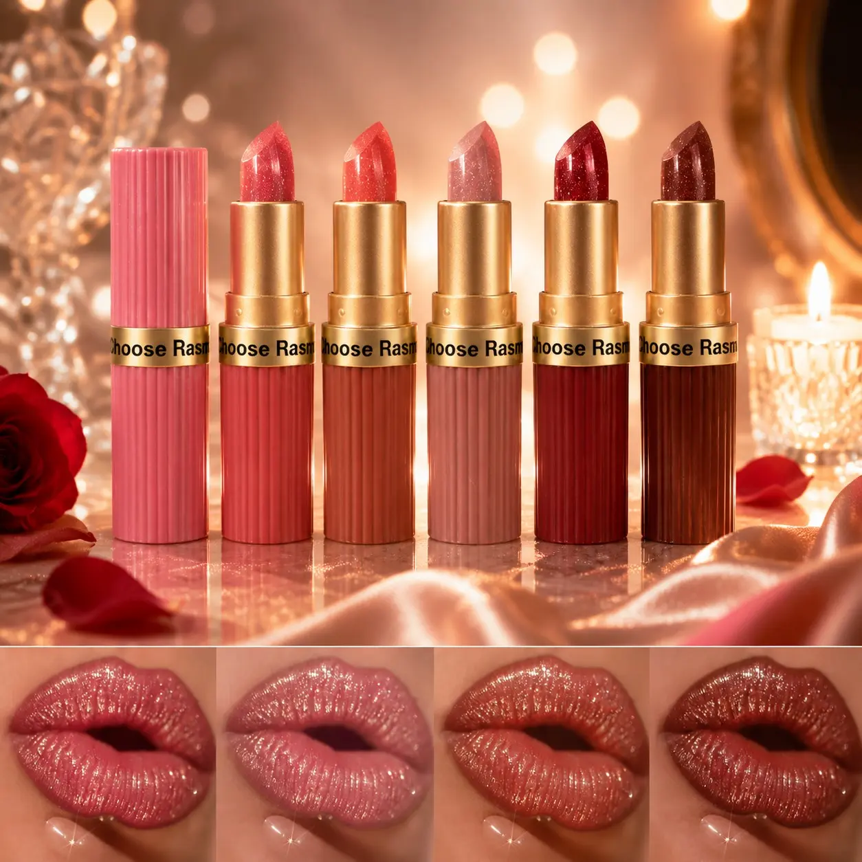 Choose Rasme 5PCS Pearl Lipstick Multi-Pack - Shimmer Nude, Pink, Brown, Red Cosmetic Lip Makeup, Creamy, Dewy, Blendable Color for Daily Use, Smooth Application, Ideal Gift summeressentials