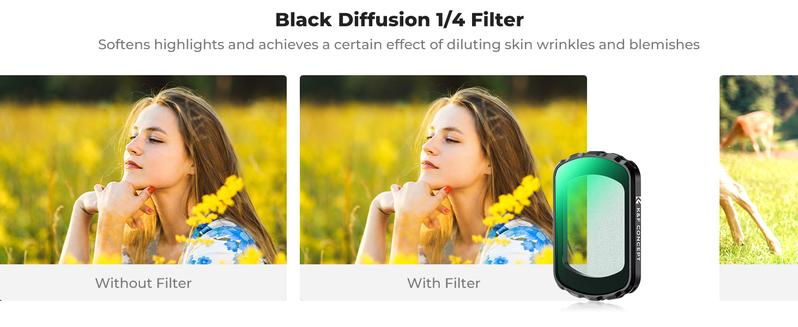 K&F Concept 4 Pack Magnetic Filter Set Compatible with DJI Osmo Pocket 3, CPL Polarizer Filter, Variable ND2-32, Black Diffusion Mist 1/4, Wide Angle Lens, Action Camera Accessories