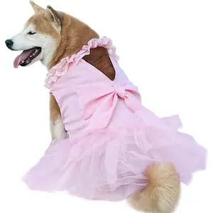 Cute Princess Lace Dog Tulle Wedding Dress with Flower Bowknot Multi-Layer Tutu Skirt for Large Dogs Pink 5XL