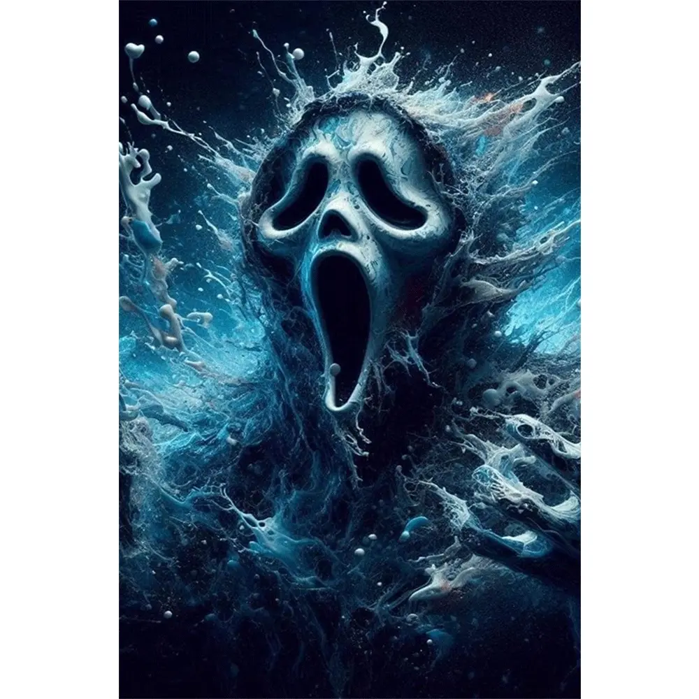 2d flat painting 5D DIY Diamond Painting Kit with Round Diamonds Full Drill Include Tools Sparkling Horror Mask Design Wall Decor for Home Living Room Bedroom Halloween Decoration Craft Gift for Adults Kids
