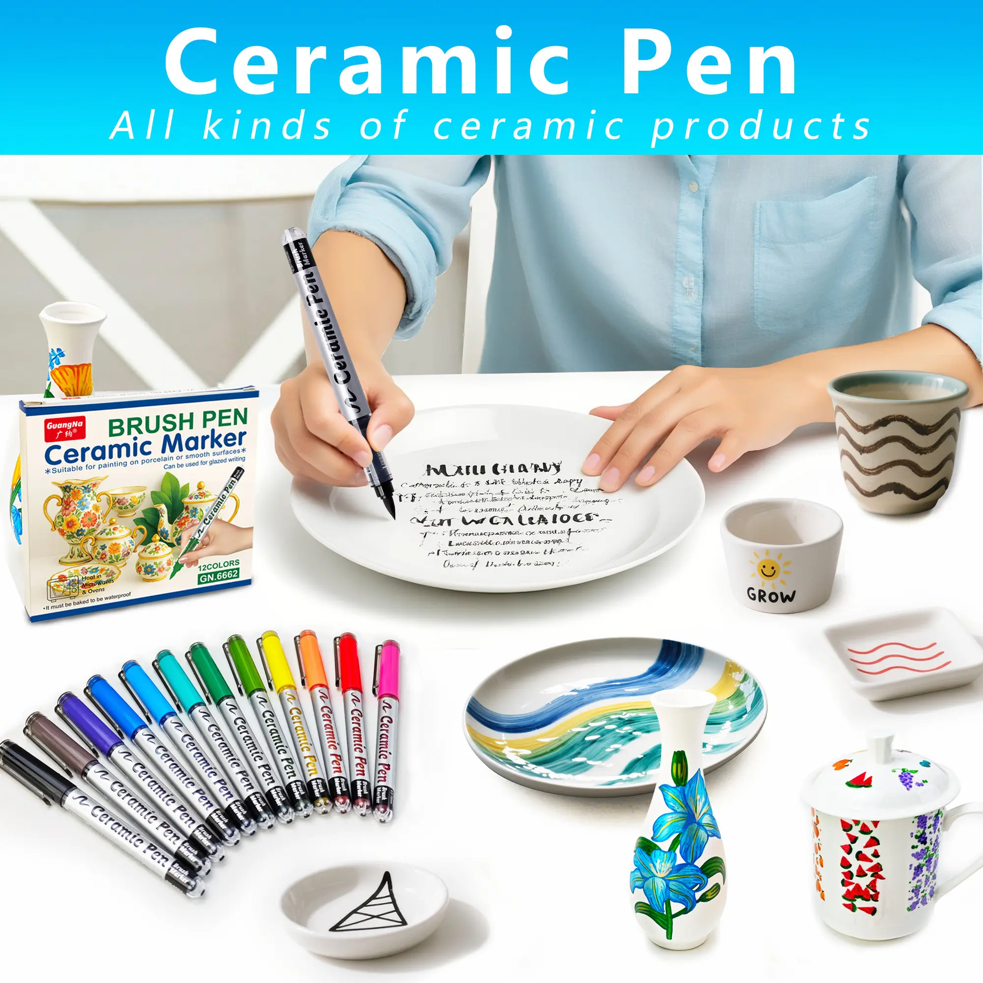 Direct Liquid Ceramic Pen Set 12-36 Colors, Smooth Writing, Waterproof, DIY Art Supplies, Ideal for Mugs, Plates, Vases