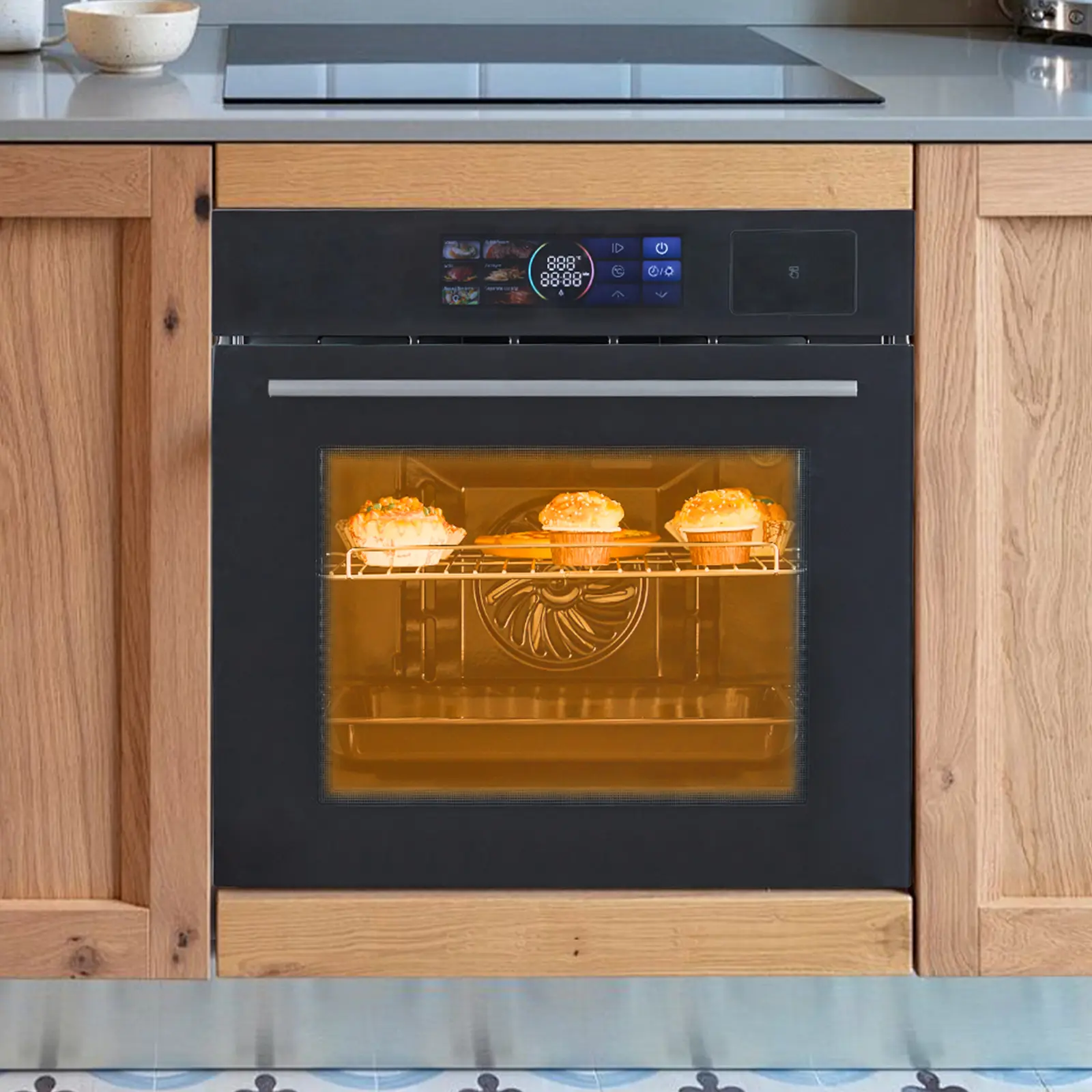 24 In Single Wall Oven, 2.5 Cu.Ft Built-In Electric Wall Oven with 6 Modes, Triple-Layer Glass Door, 3000 W 70 L Large Capacity Stainless Steel Wall Oven, Touch Control