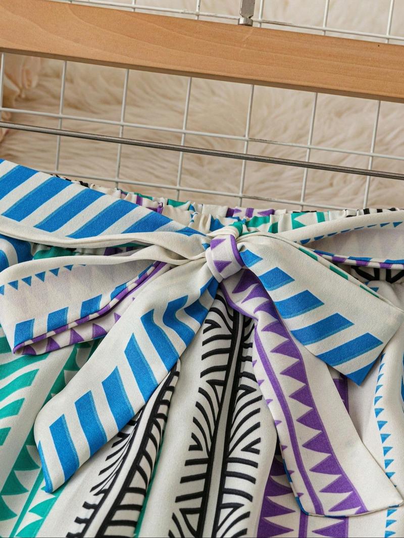 Women's All Over Print Tie Waist Wide Leg Pants, Boho Casual Comfy Trousers for Daily Holiday Vacation Wear, Women's Bottoms for Summer, Bohemian Street Trousers