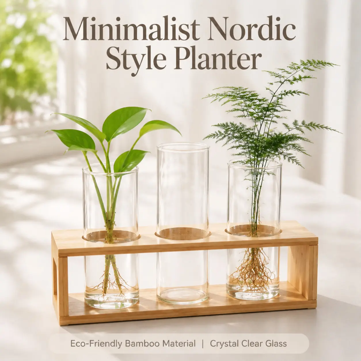 Plant Hydroponic Grower with Wooden Stand, Ideal Gift for Plant Lovers, Includes 3 Glass Test Tube Vases, Desktop Eco Box for Home Decor