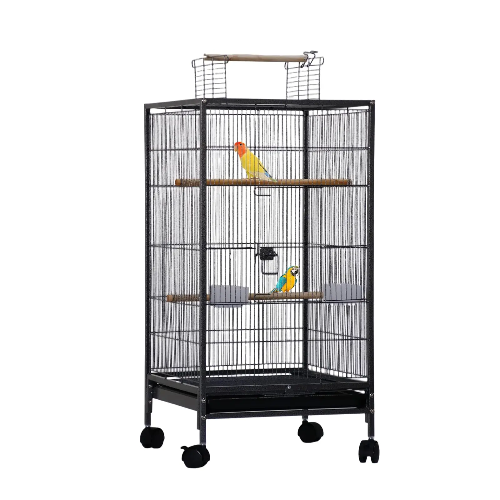 GARVEE 40 Inch Black Metal Bird Cage with Wooden Perches, Slide-Out Tray, Water Bottle Feeder for Parrots, Parakeets, Cockatiels, Lovebirds, Pigeons, and Small to Mid-Sized Birds