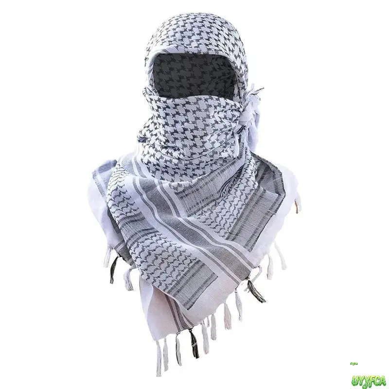 Houndstooth Keffiyeh Scarf, Unisex 100% Cotton Head Wrap with Tassels, 43x43" Multi-Use Breathable Neck Gaiter for Desert Travel & Street Fashion, Outdoor, Streetwear, Square, Tasseled Edges, Outdoor Gear, Oversize