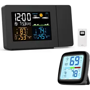 SC91 Projection  Clock for Bedrooms with Weather Station and SC42 Professional Digital Hygrometer Indoor Thermometer Room Humidity Gauge Temperature and Humidity Meter & Pro Accuracy