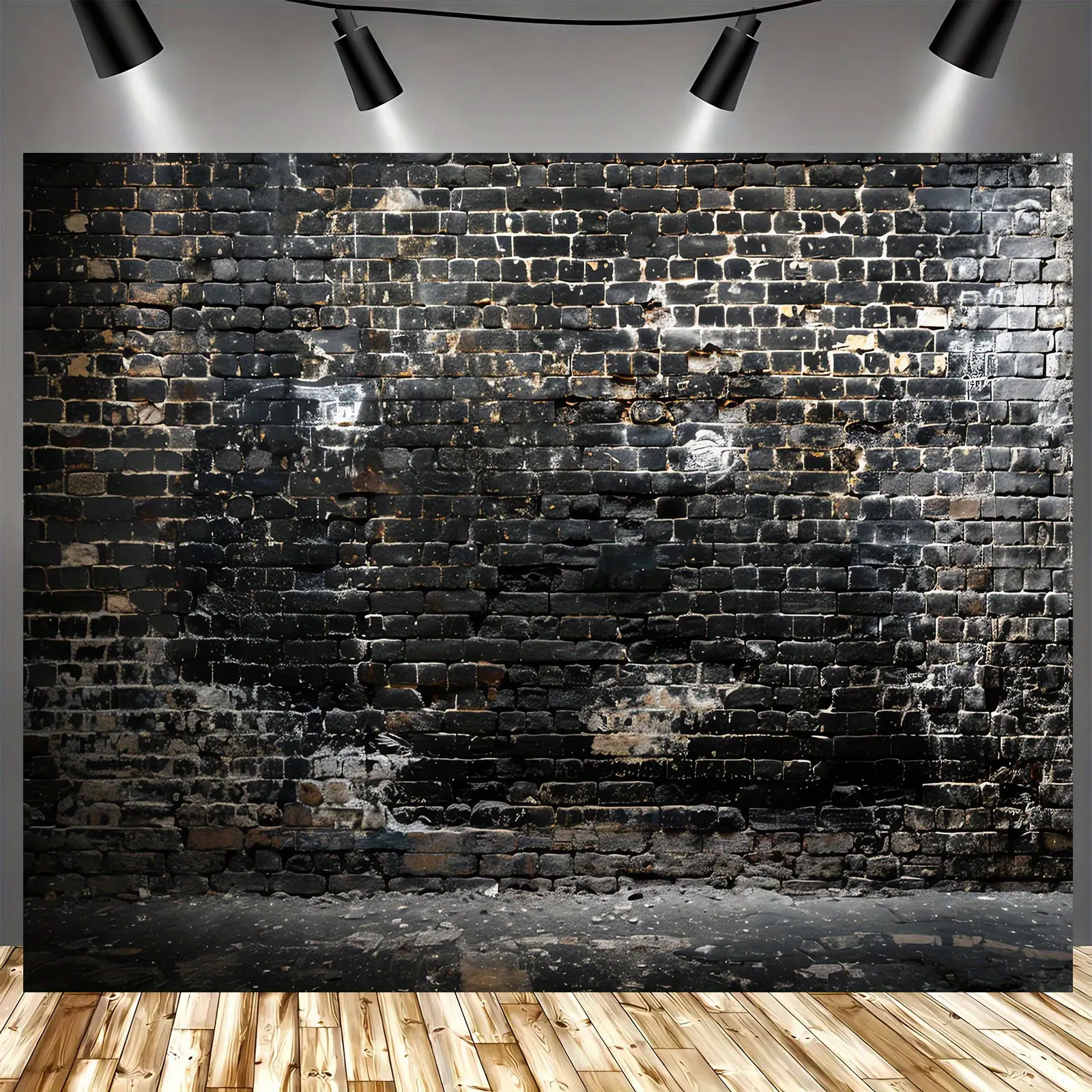 Black Brick Wall Backdrop, Industrial Style Banner Featuring Realistic Brick Texture And Dark Urban Design, Perfect For Home Decor, Office Decoration, Photography Backgrounds, Party Events, Studio Props And Wall Hanging