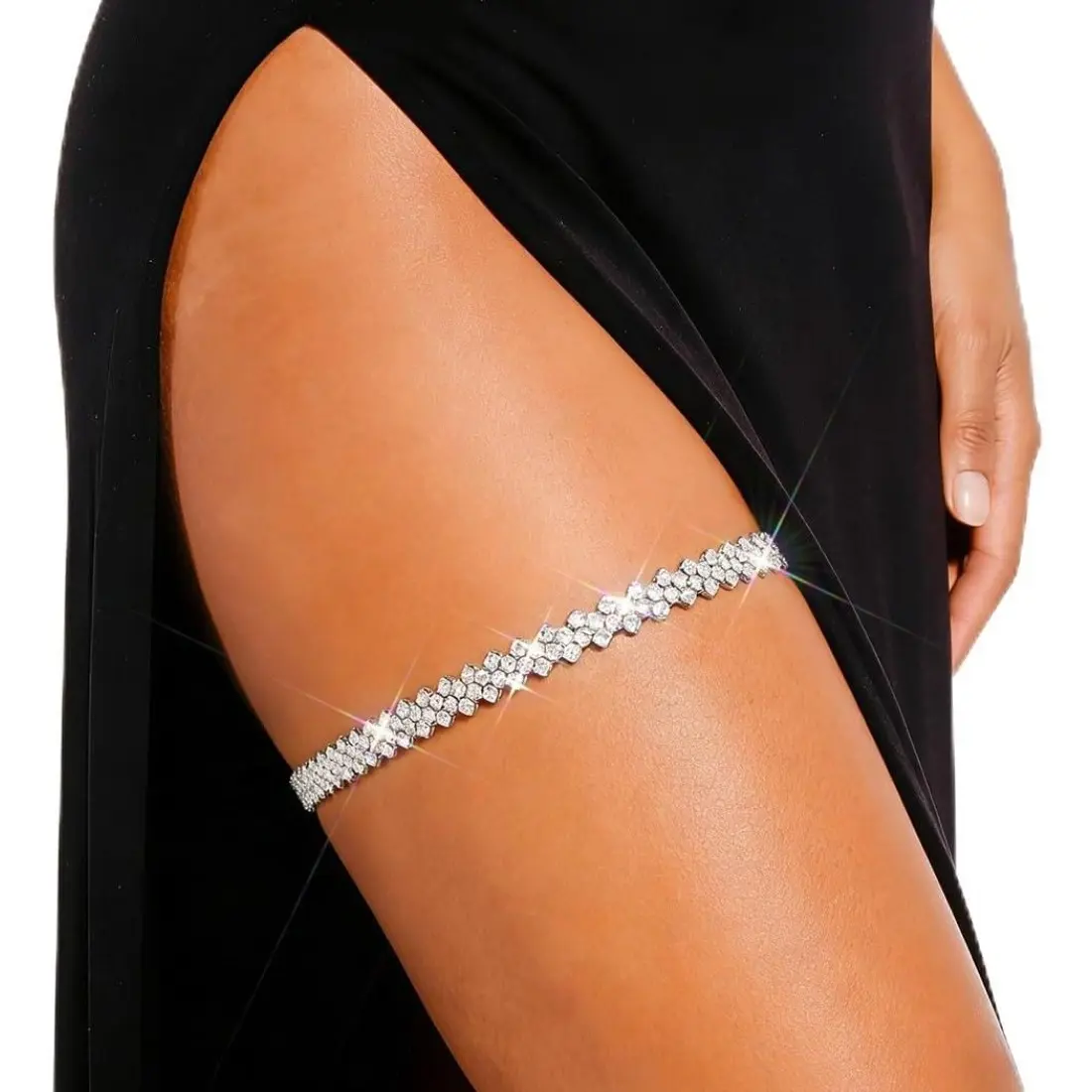 Silver Rhinestone Thigh Chain for Women, Sparkling Thigh Garter Jewelry, Adjustable Leg Chain Accessory for Festival, Party, Concert, Dance, Club & Fashion Outfits