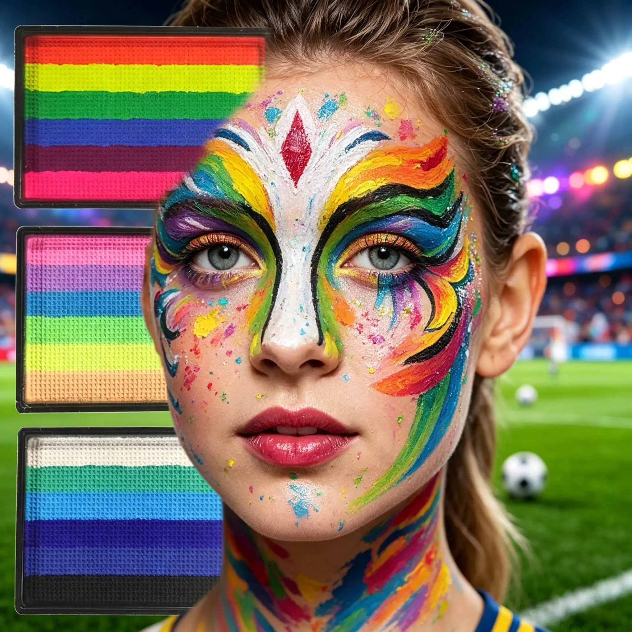 1Pack Striped Facial Body Paint Palette, 3 Optional Rainbow Color Sets, Mild Water Based Blendable Pigment, Non Irritating Temporary Makeup For Sports Cheer, Carnival And Festival Face Decoration