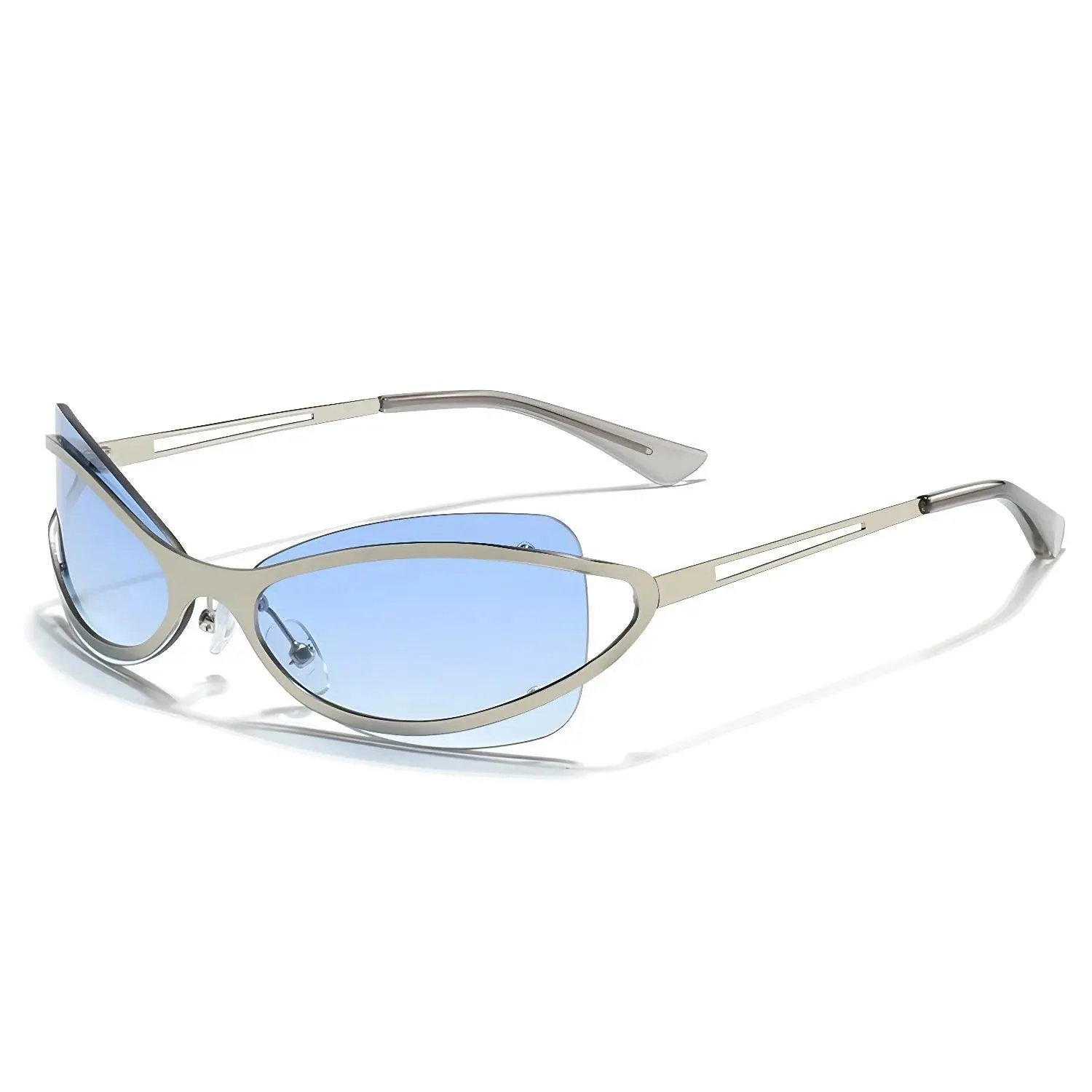 Y2K Cat Eye Metal Sunglasses Women Irregular Alien Cyberpunk UV400 Hip Hop Trendy Goth Silver Frame Fashion Eyewear SZ3611