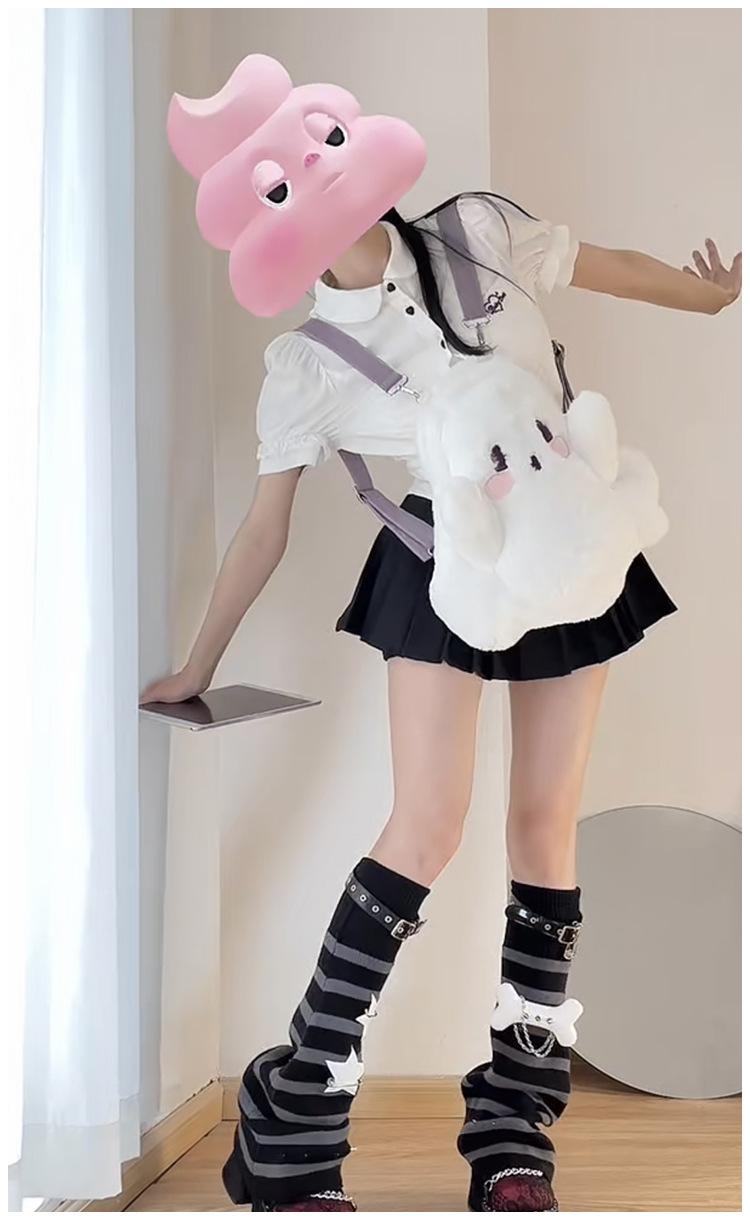 Y2k Cute Ghost Plush Backpack Kawaii Fluffy Crossbody Bag Cartoon Women Messenger Fashion Shoulder Bag Girl Casual Purse Handbag