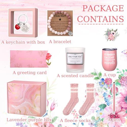 Teacher Appreciation Gifts for Women Teacher Gifts Box with Steel Cup Coffee Mug Candle Socks Pen Holder Metal Bookmark Thank You Gift Basket for Teachers Birthday Graduation Party Back to School