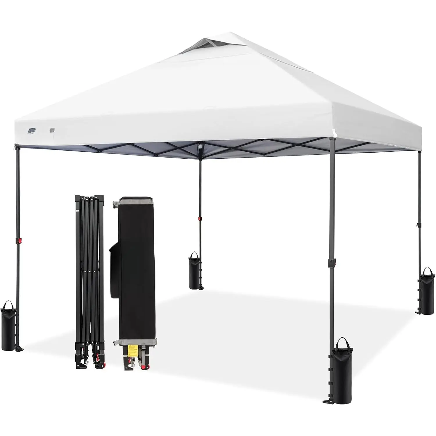 10x10 Pop Up Canopy - Patented Center Lock One Push Instant Outdoor Canopy Beach Tent with STO-N-Go Bag 8 Stakes & 4 Sand Bags,White