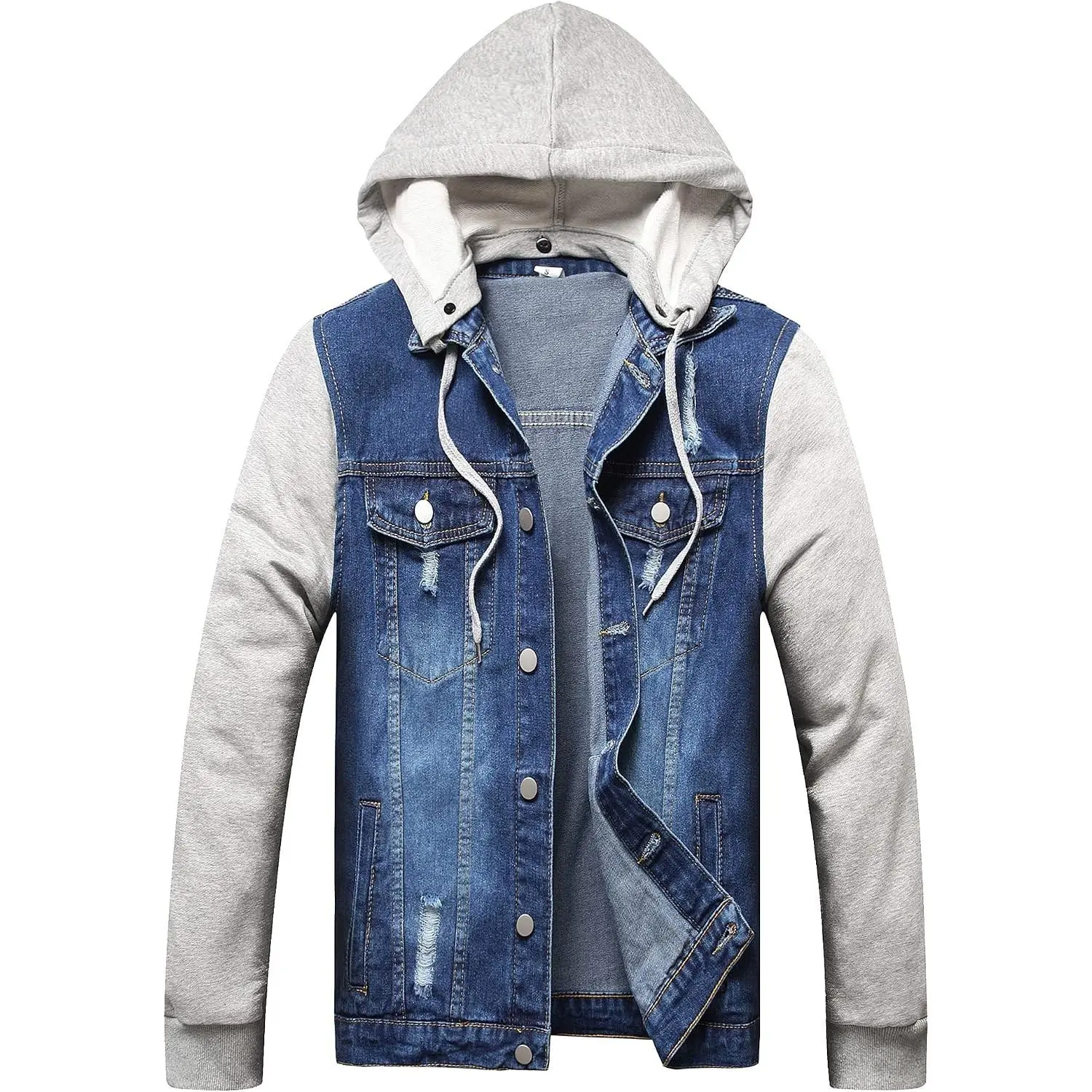Hoodie Jean Jacket for Men,Casual Slim Fit Men's Denim Jacket with Hood