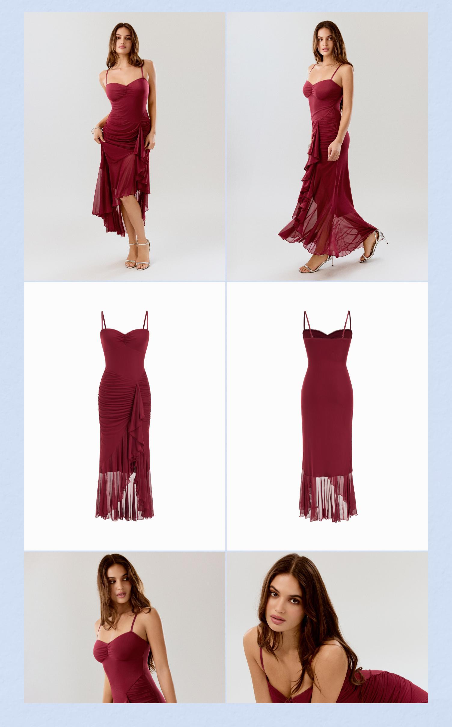 Cider Mesh Sweetheart Ruched Draped Ruffle Maxi Dress - TikTok Shop
