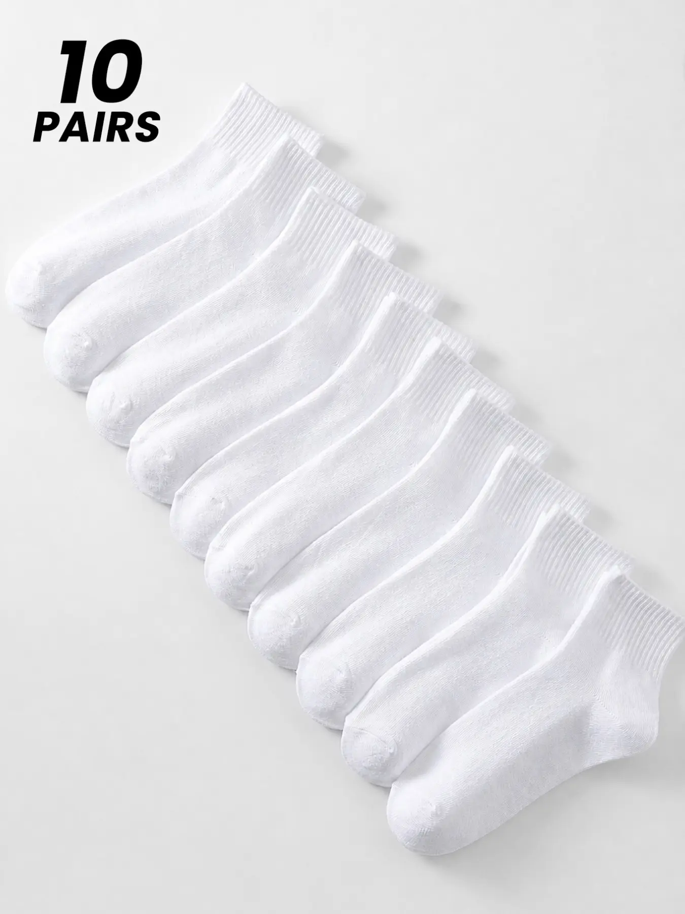 10 Pairs Women White Ankle Socks High Elasticity Compression Ribbed Cuff Low Cut Socks Plain Minimalist Everyday Casual Sneaker Socks For Gym Running