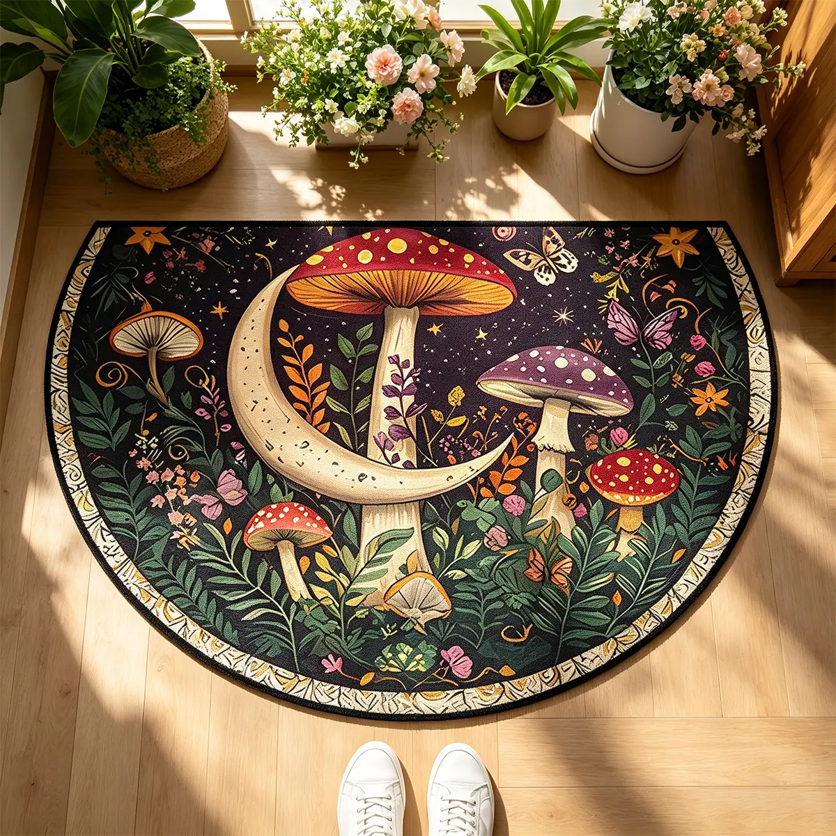 Mushroom Moon Half Circle Rug, Soft Comfortable Non-Slip, Modern Indoor Cozy Area Rug, Decorative Rug, Modern Floor Rug, Home Decor Carpet, House Decor Rug for Living Room Bedroom Bathroom Kitchen Dining Room