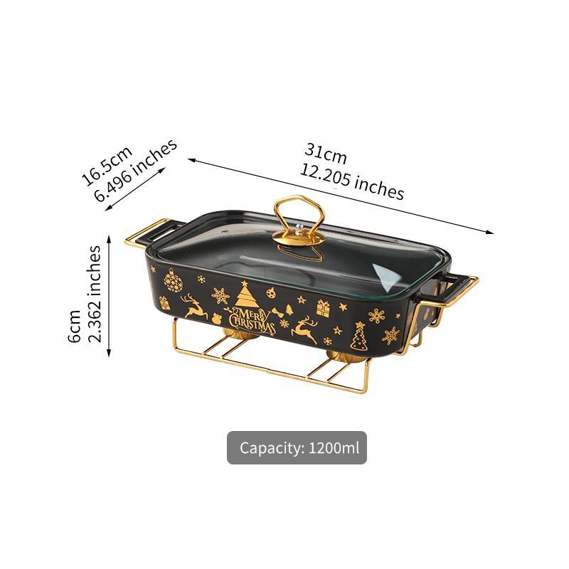 Rectangular Ceramic Casserole with Lid, High-Temperature Glazing for Halloween and Christmas, Available in Three Sizes, Creative Pot Holder for Home Dining & Parties