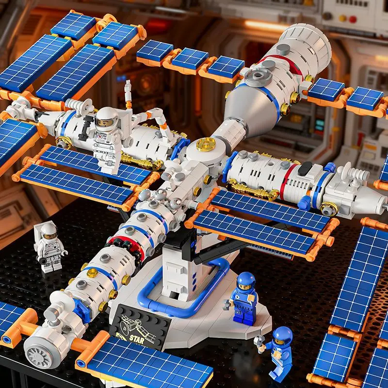 Large Space Station Building Blocks Toy, over 1000 Pieces, Includes Stand, Perfect Gift for Holidays, Educational and Fun