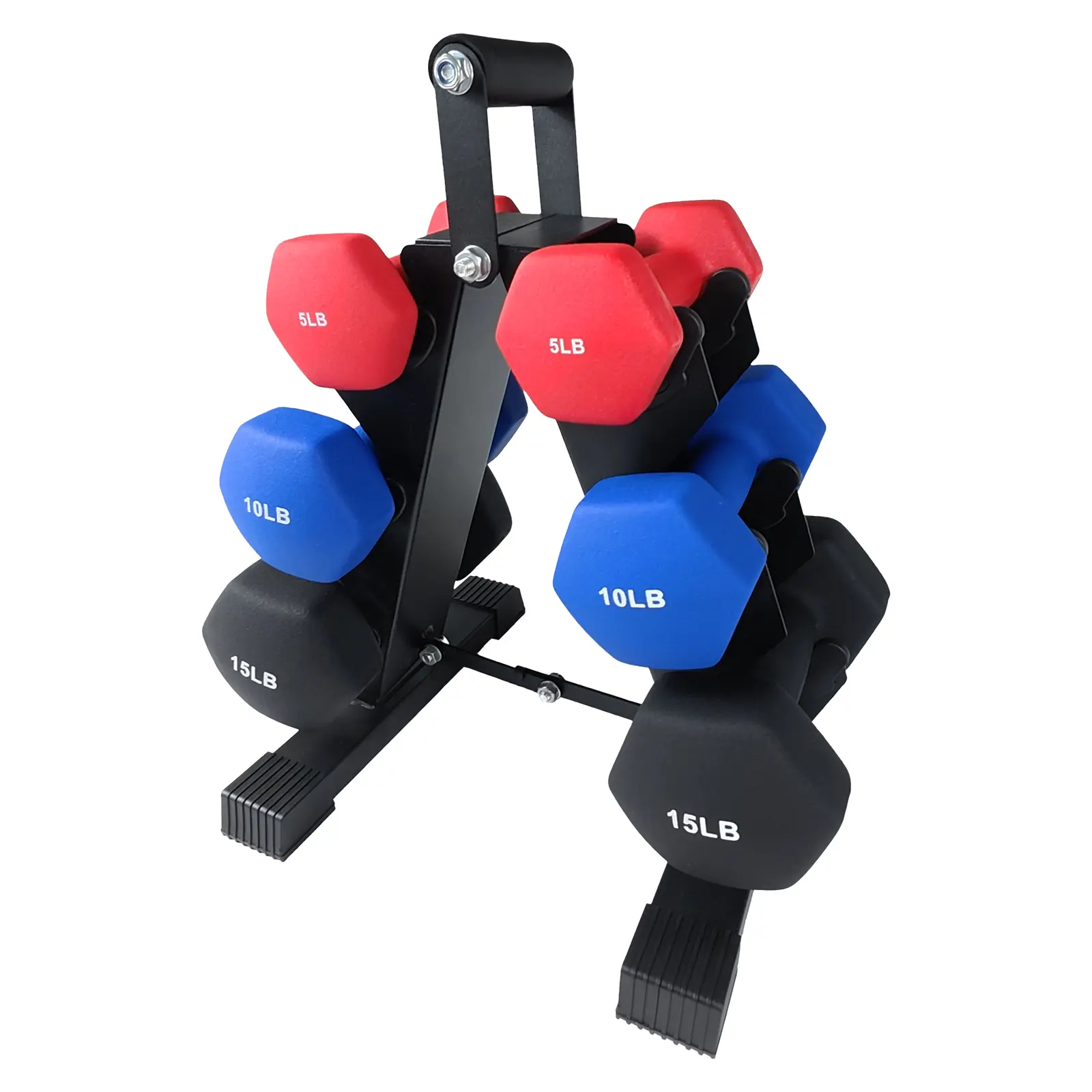 Home Gym Starter Dumbbell Set with Foldable Steel Rack - 5/10/15-lb Neoprene-Coated Hex Pairs, Non-Slip Design for Weight Training Fitness