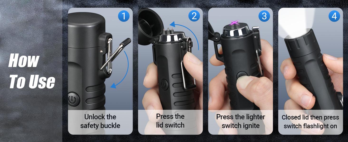 Windproof Arc Lighter, Electric Lighter and LED Flashlight - 2-in-1 (Black)/5-in-1 Magnesium Fire Rod, suitable for emergency survival kits, camping, hiking, all-weather magnesium iron rod