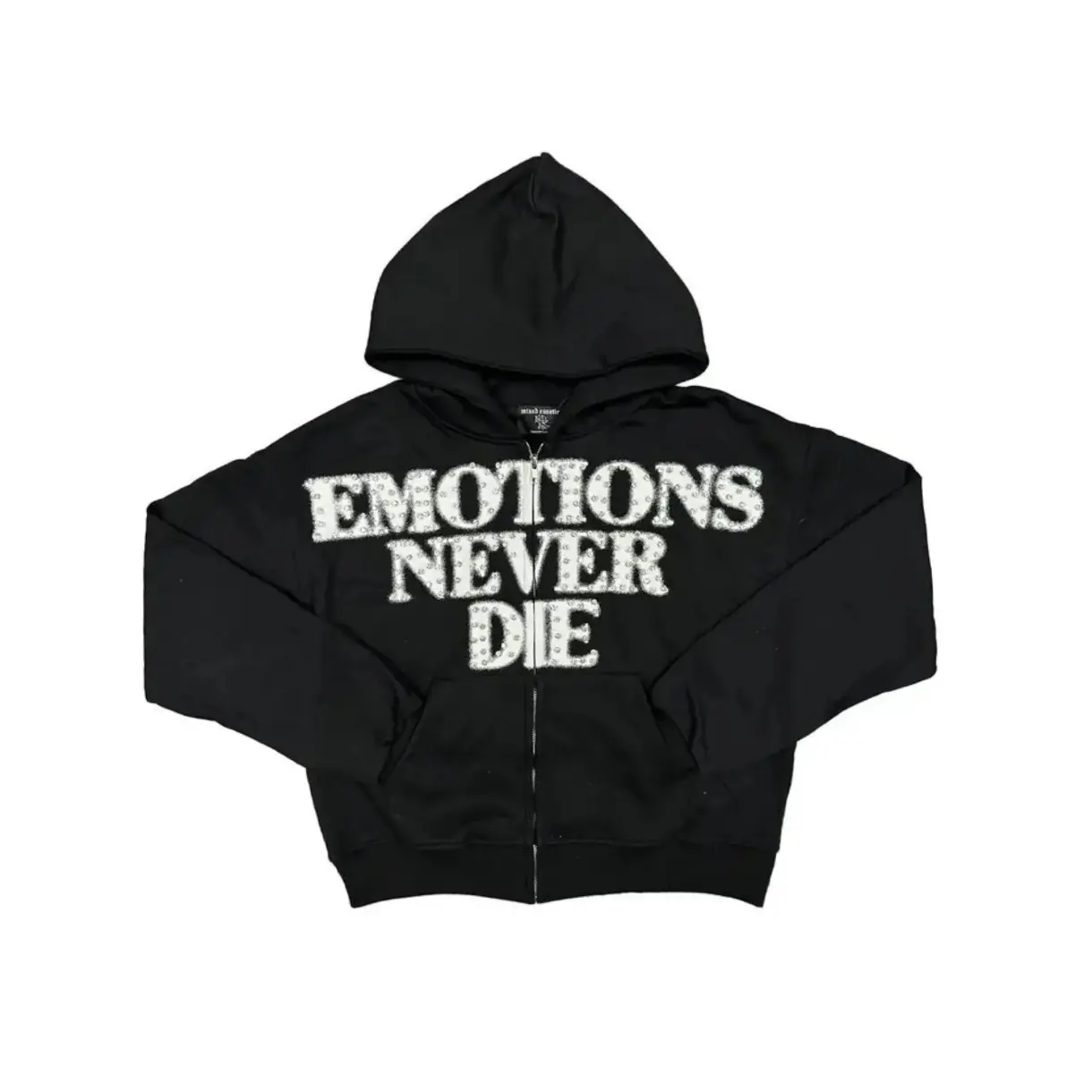 MIXED EMOTION Black Rhinestone Zip Hoodie, 100% Cotton Oversized Gothic Sweatshirt, Y2K Hip Hop Streetwear Jacket, Loose Fit Casual Unisex Winter Top