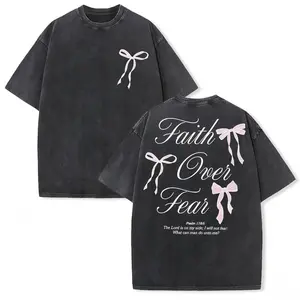 Faith Over Fear Double Sided Unisex Washed Christian T-shirt,  Vintage Jesus Shirt, Cotton Womenswear