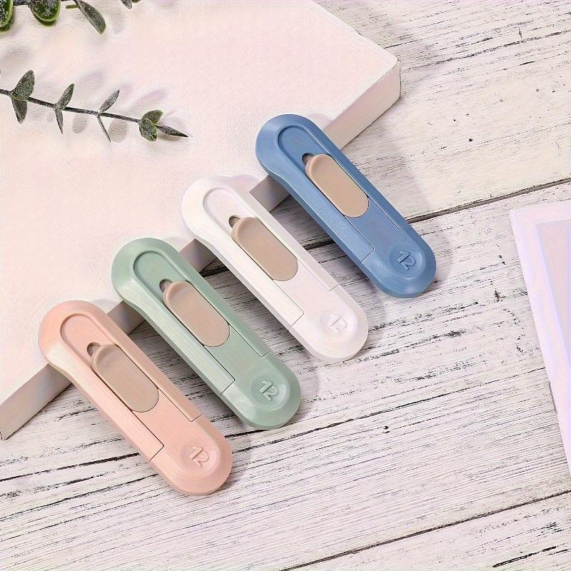 4pcs Retractable Utility Knife, Portable Expandable Mini Box Cutter for Envelopes, Cardboard, Packages| Safe Office & Home Craft Tool, Gift Set with Blade Storage