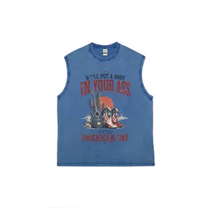 "We'll Put A Boot In Your Ass" Western Tank Top, Cowboy Boots & Guitar Patriotic Graphic Vest, Retro American Way Unisex Casual Sleeveless Streetwear