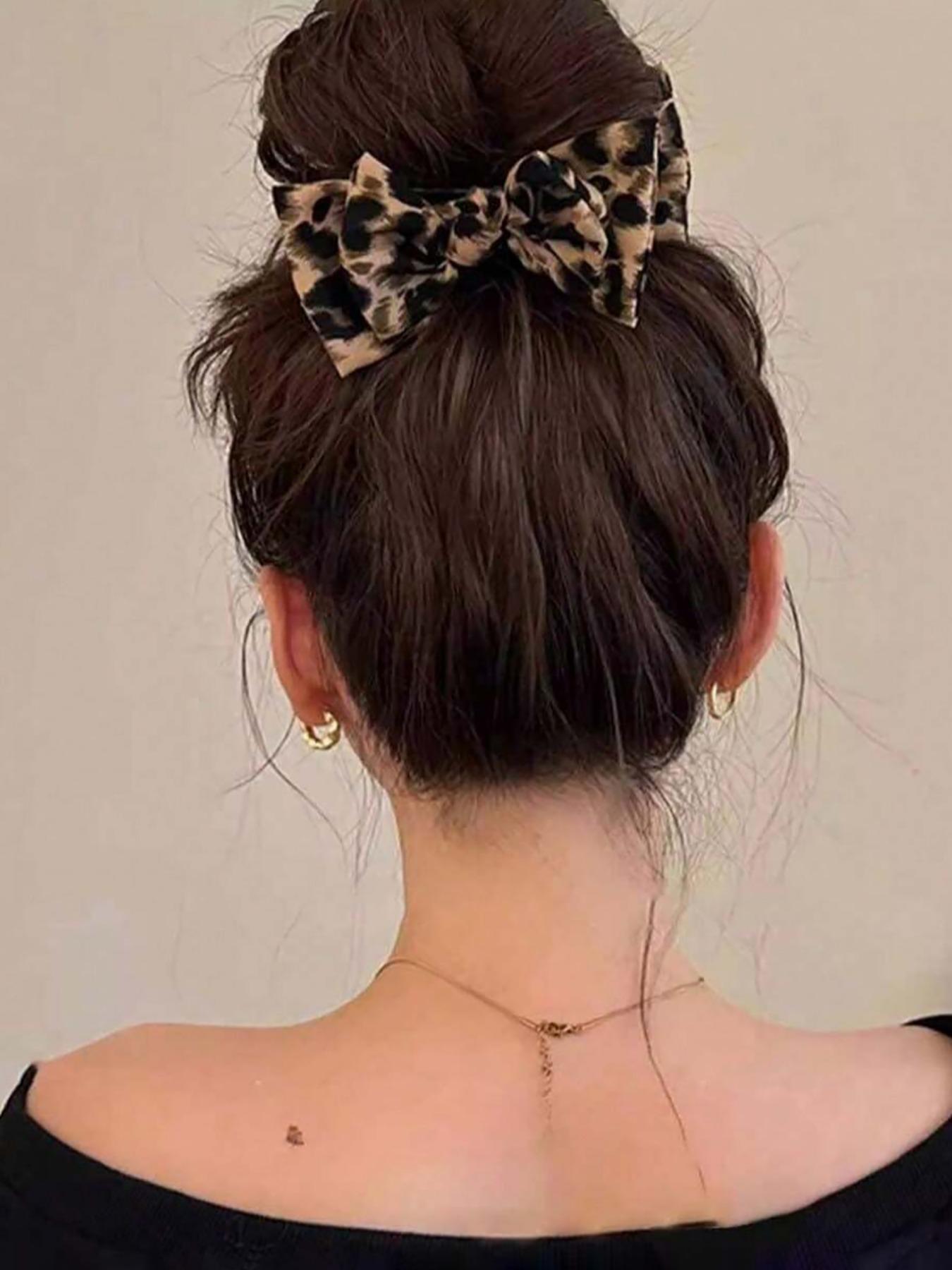 1PC Chic Leopard Print Bow Hair Claw Clip, Elegant Double-Layer Big Bow Hair Clip, Vintage-Inspired Fabric Hair Accessory for High Ponytail and Daily Wear