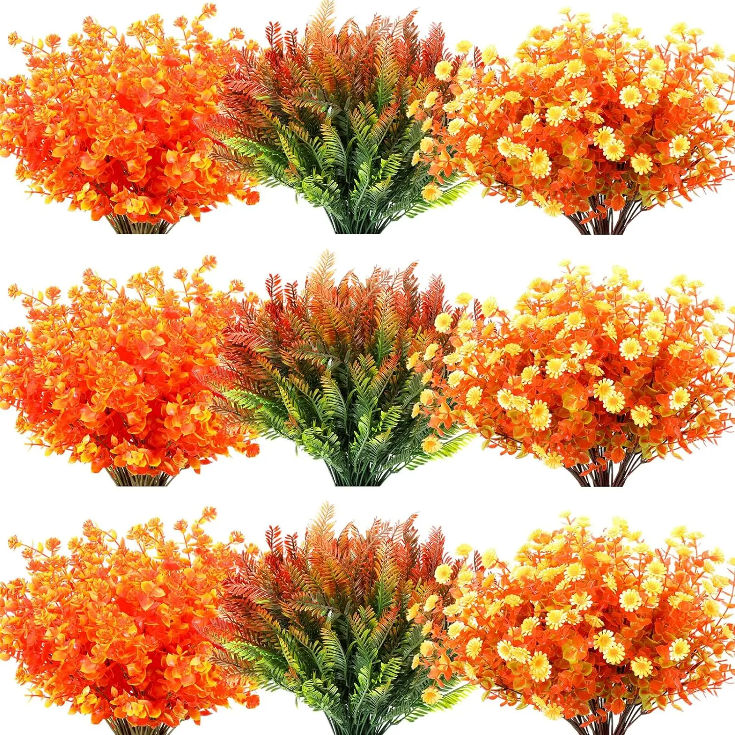 Artificial Flower, 12 Bundles Faux Flower, Outdoor UV Resistant Fall Flowers, Autumn Plastic Flowers, Floral Artificial Plants for Thanksgiving Porch, Decor