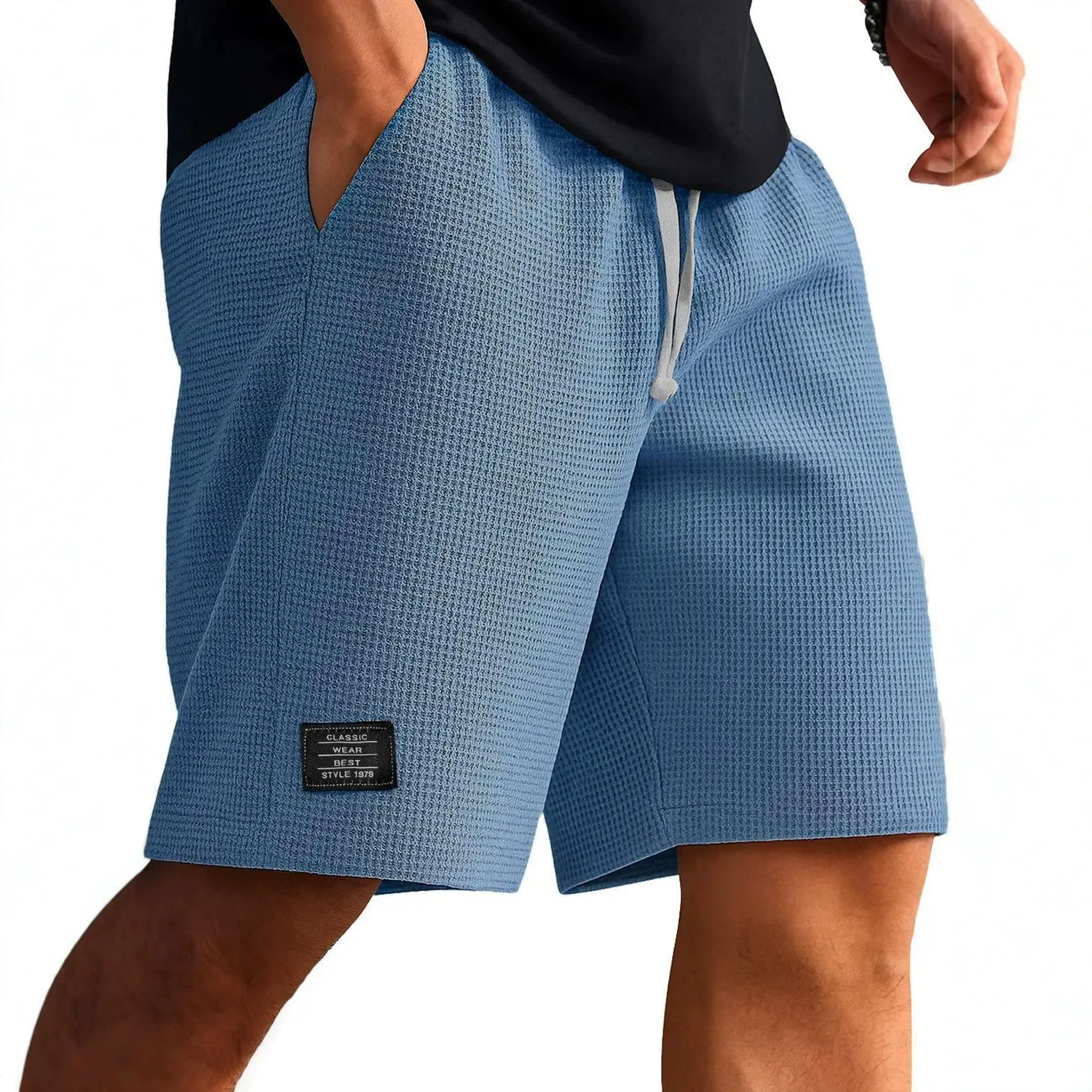 Men's Cross-Border Summer Sports Shorts - American-Style Casual Waffle-Knit Drawstring Half-Pants (Mid-Calf Length) - For Young & Middle-Aged Men