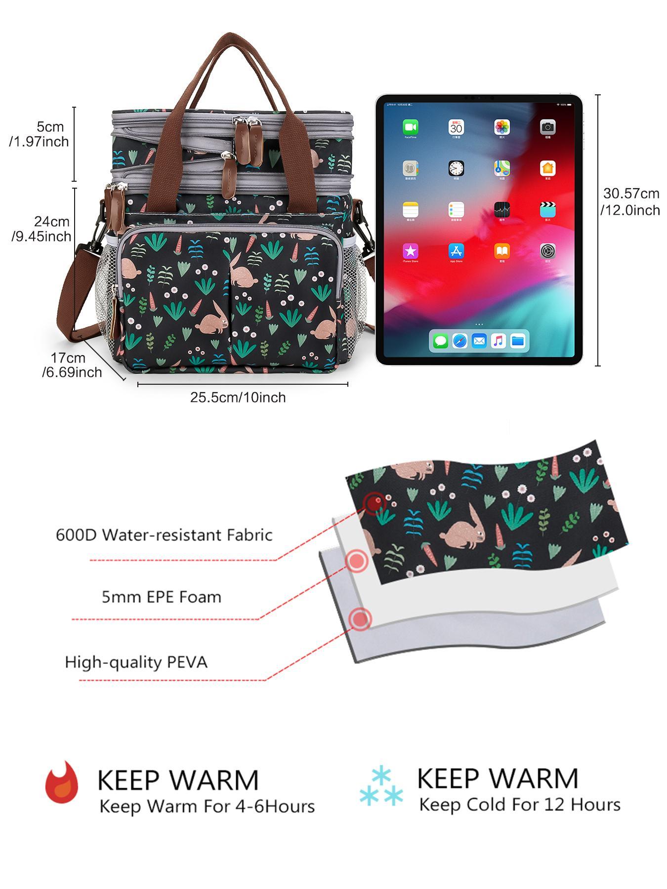 Fashionable All Over Print Lunch Bag,  Lunch Bag for Women, Summer Large Capacity Waterproof Lunch Bag with Adjustable Strap & Pocket, Lunch Box Cooler Bag for Outdoor As Gift for Fall 2024, Fall Outfits, Fall Freshness