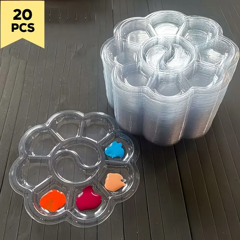 20-Piece Disposable Plastic Palette Set, Non-Stick Mixing Tray with Thumb Hole, Ideal for Acrylic or Watercolor Artists, Art Studio Use