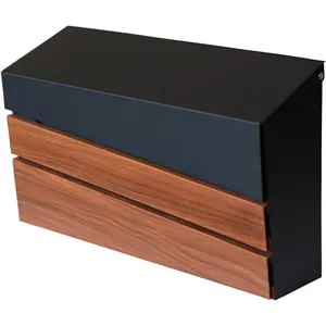 Wall-Mount Mailbox, Wood-Grain Metal Panel, Rust Resistant Large Capacity House Mailbox, Modern Drop Mailboxes for Outside, Metal Post Box (No Keys Locking)