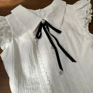 Rench Preppy Dress White Peter Pan Collar Ruffle Cap Sleeve Lace Trim Mini Dress with Black Bow Vintage Style Women Wear Summer