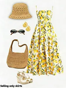 Women's Casual Lemon Print Sleeveless Vacation Dress, Elegant Plain Surface All over Print, Unlined Lightweight Design