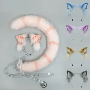 Tiger Spot Cat Ears Furry Tail Women Girls Lolita Animal Ears Hair Hoops Plush Tail Cosplay Costume Accessories