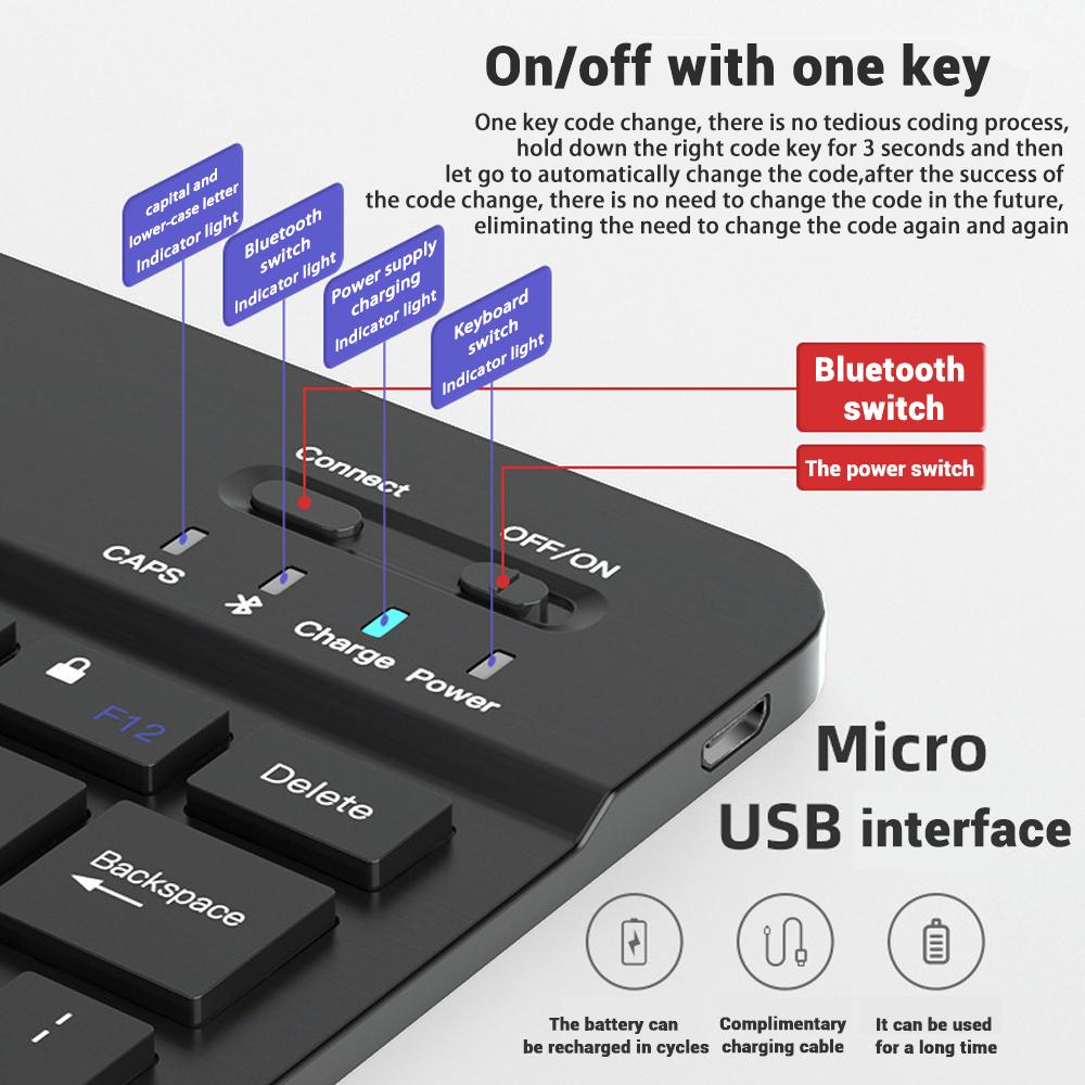 ENTRA Bluetooth Wireless Keyboard Mouse for iOS Android Windows Tablet iPad Air Mini Pro Silent Design 99% Noise Reduction Stable Connection 10m Range Portable Lightweight Device with Multiple Key Functions and Fast Bluetooth Connection - Phone swivel