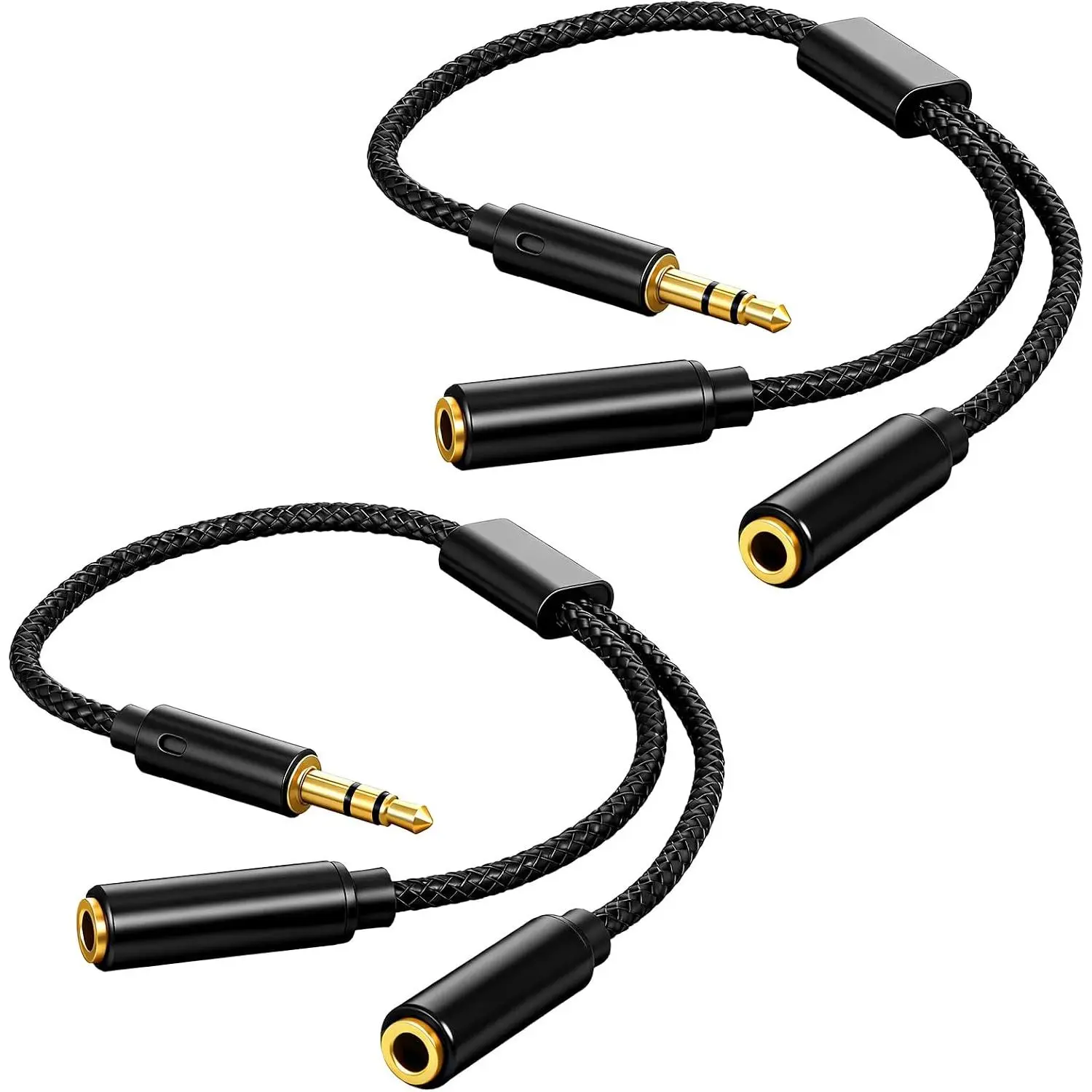 2 Pack 3.5mm TRRS Splitter for 2 Headphones Aux Splitter1 in 2 Out  Female Headset Adapter Audio Jack Splitters for Audio Mic Headset Split Y Cord Two Way for Phone Tablet Laptop